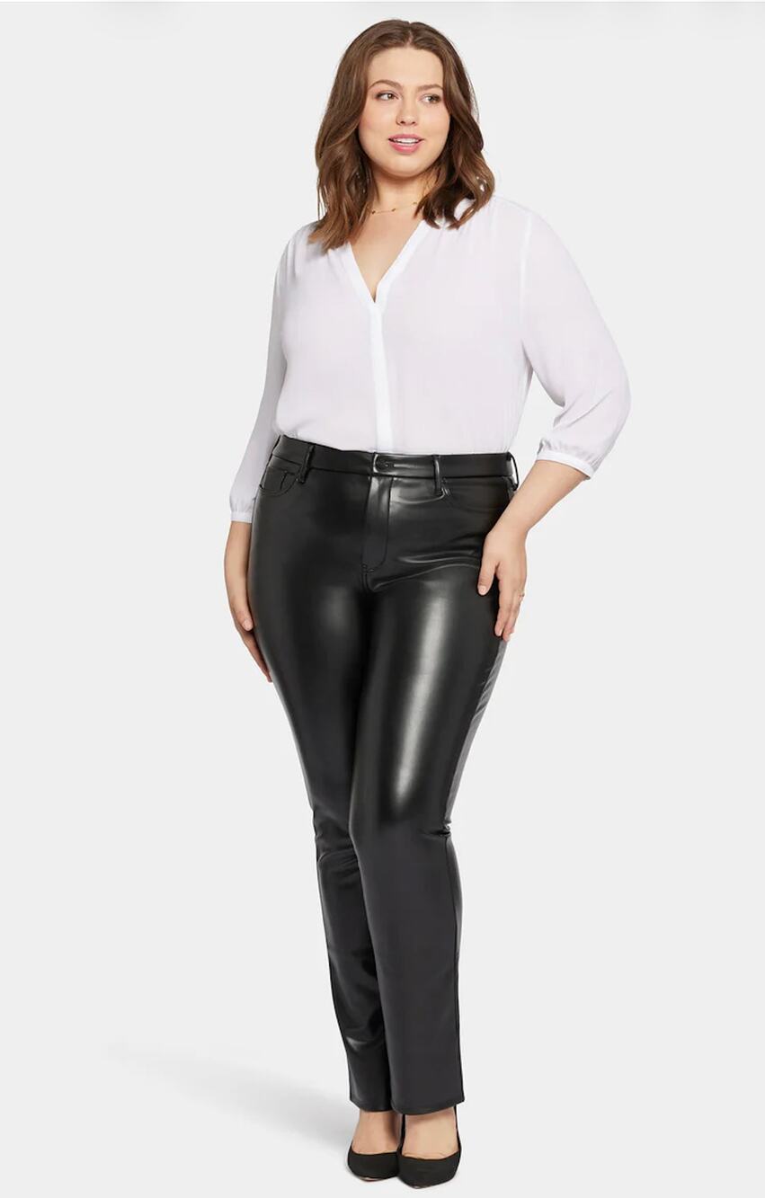 NYDJ Womens 12 Black Faux Leather Marilyn Straight Dress Pants Biker Evening NEW